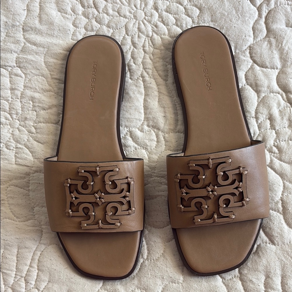 Tory Burch Brown Sandals with Iconic Logo